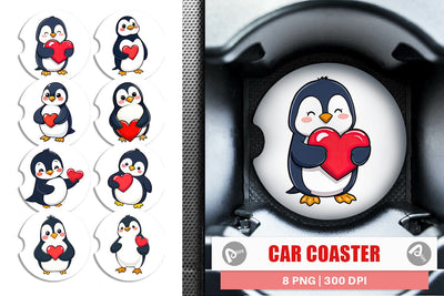 Car Coaster Penguin Holding a Heart Sublimation artnoy 