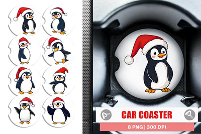 Car Coaster Penguin in a Santa Hat Sublimation artnoy 
