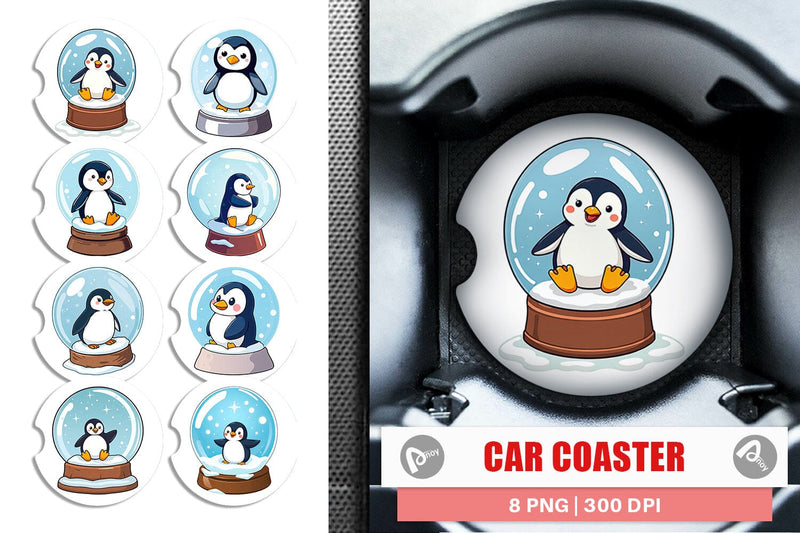 Car Coaster Penguin in a Snow Globe Sublimation artnoy 