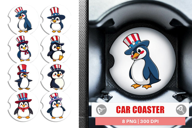 Car Coaster Penguin Patriotic Sublimation artnoy 