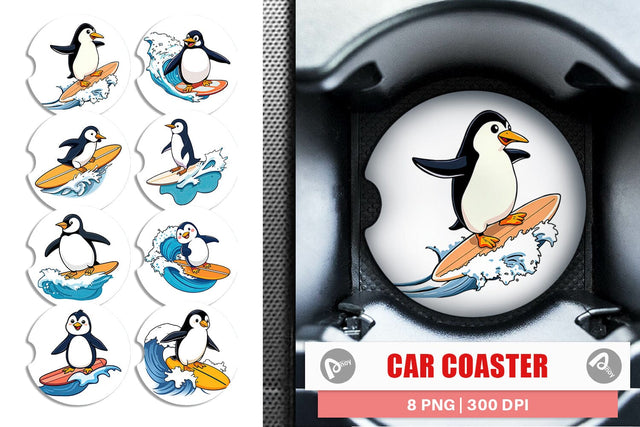 Car Coaster Penguin Surfing a Wave Sublimation artnoy 