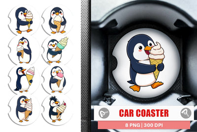 Car Coaster Penguin with an Ice Cream Sublimation artnoy 