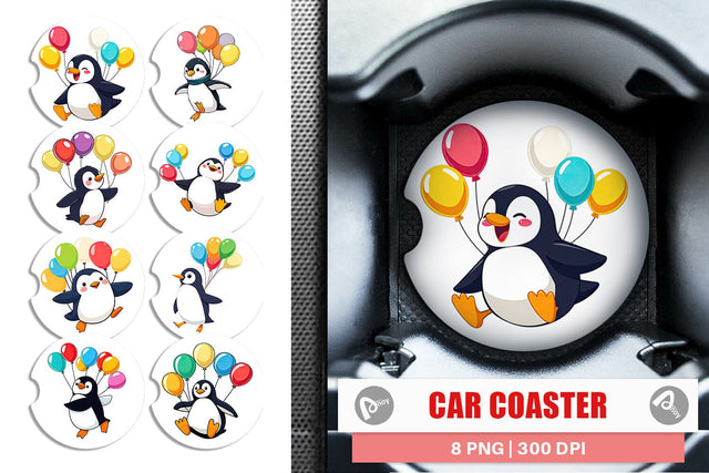 Car Coaster Penguin with Balloons Sublimation artnoy 
