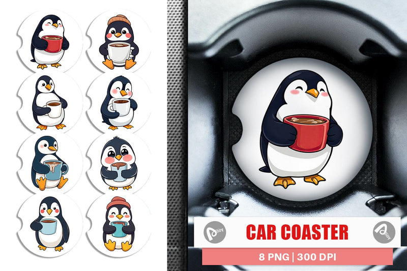 Car Coaster Penguin with Hot Cocoa Sublimation artnoy 