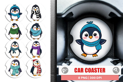 Car Coaster Penguin with Scarf Sublimation artnoy 