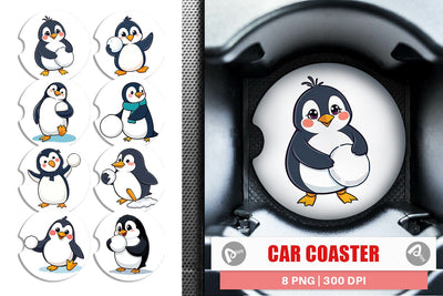 Car Coaster Penguin with Snowball Sublimation artnoy 