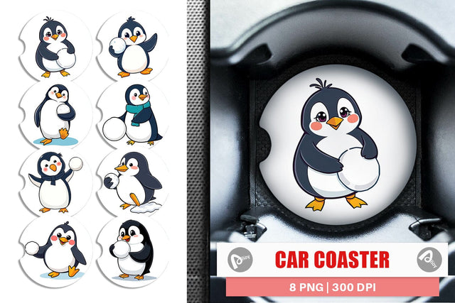 Car Coaster Penguin with Snowball Sublimation artnoy 