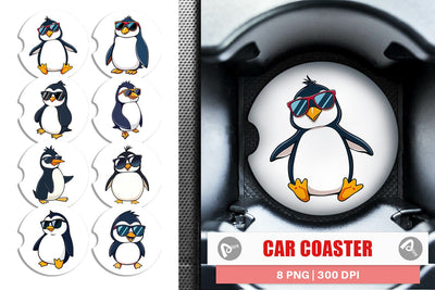 Car Coaster Penguin with Sunglasses Sublimation artnoy 