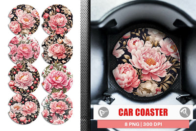 Car Coaster Peony Pattern Sublimation artnoy 