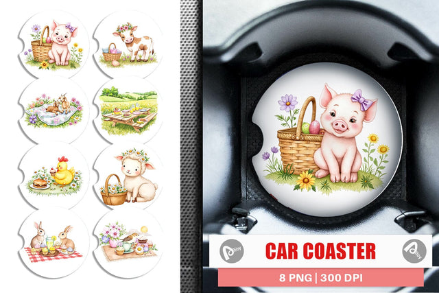 Car Coaster Picnic with Farm Animal Sublimation artnoy 