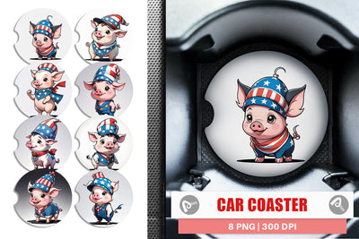 Car Coaster Pig 4th of July Sublimation artnoy 