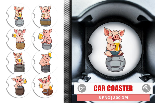 Car Coaster Pig Beer Day Sublimation artnoy 