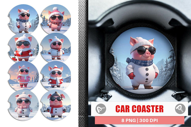 Car Coaster Pig Christmas Sublimation artnoy 