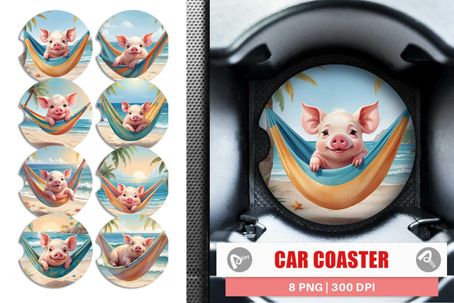Car Coaster Pig in Summer Hammock Sublimation artnoy 