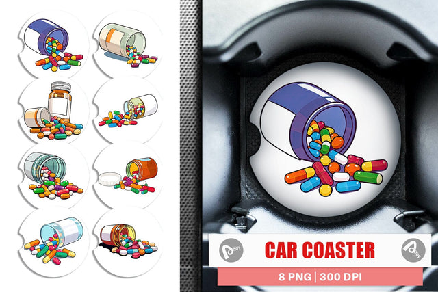 Car Coaster Pill Bottle Sublimation artnoy 