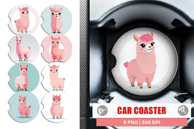 Car Coaster Pink Alpaca Valentine Sublimation artnoy 