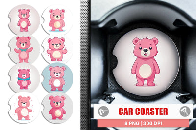 Car Coaster Pink Bear Valentine Sublimation artnoy 