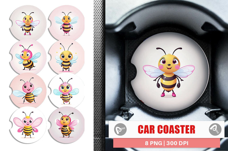 Car Coaster Pink Bee Valentine Sublimation artnoy 