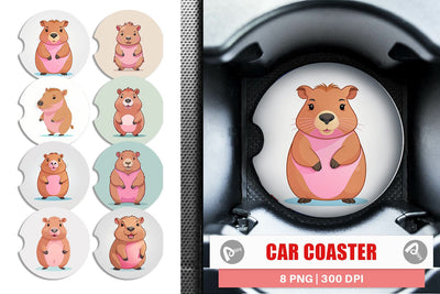 Car Coaster Pink Capybara Valentine Sublimation artnoy 
