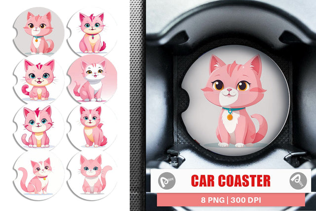 Car Coaster Pink Cat Valentine Sublimation artnoy 