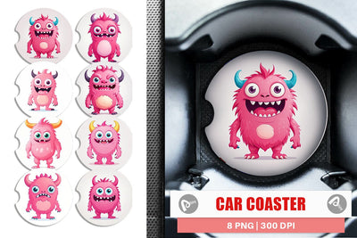 Car Coaster Pink Classic Monster Valentine Sublimation artnoy 