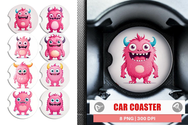 Car Coaster Pink Classic Monster Valentine Sublimation artnoy 