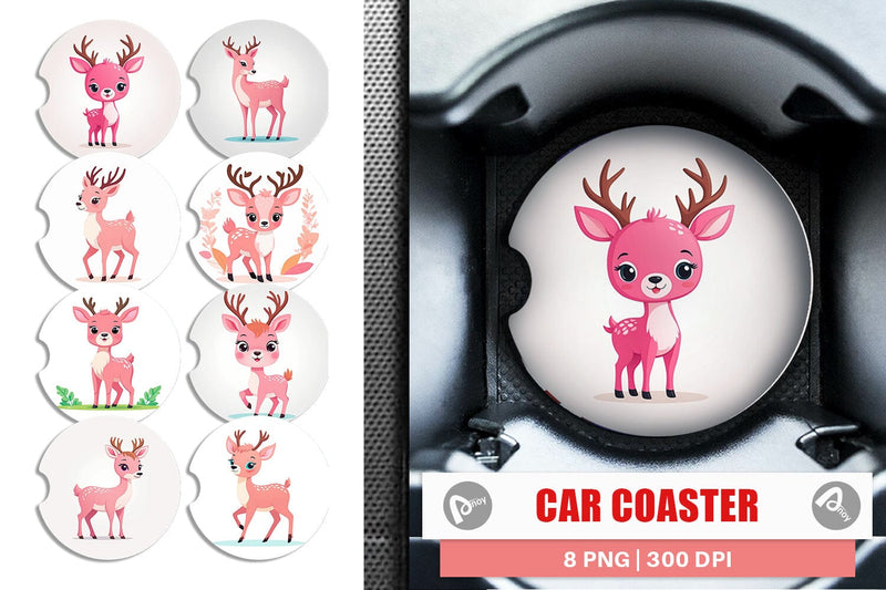 Car Coaster Pink Deer Valentine Sublimation artnoy 