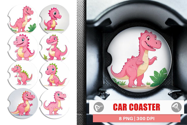 Car Coaster Pink Dinosaur Valentine Sublimation artnoy 