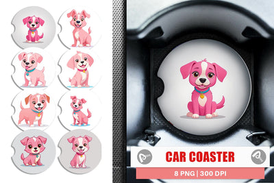 Car Coaster Pink Dog Valentine Sublimation artnoy 