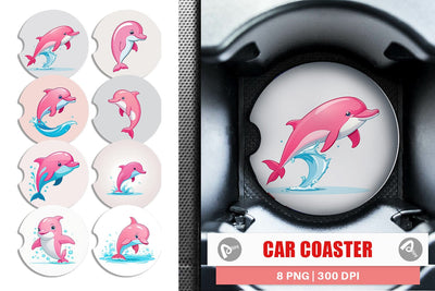 Car Coaster Pink Dolphin Valentine Sublimation artnoy 