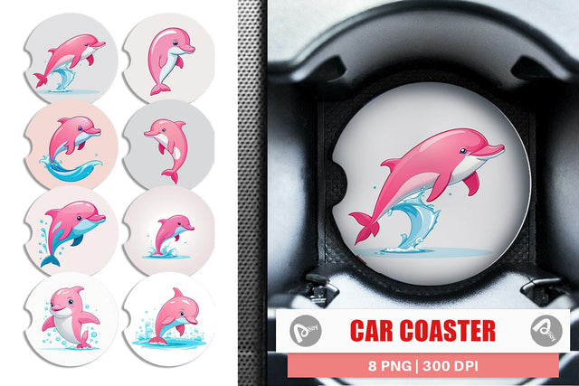 Car Coaster Pink Dolphin Valentine Sublimation artnoy 