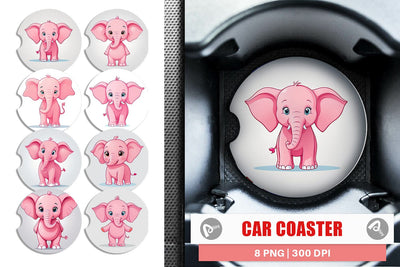 Car Coaster Pink Elephant Valentine Sublimation artnoy 