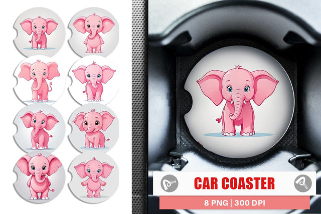 Car Coaster Pink Elephant Valentine Sublimation artnoy 