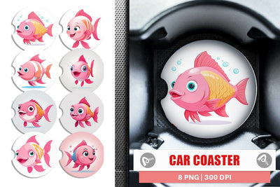Car Coaster Pink Fish Valentine Sublimation artnoy 