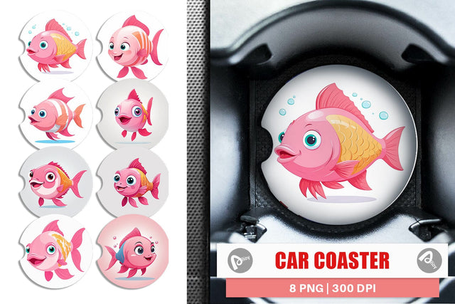 Car Coaster Pink Fish Valentine Sublimation artnoy 