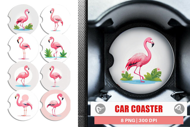Car Coaster Pink Flamingo Valentine Sublimation artnoy 
