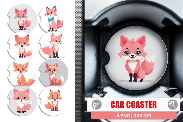 Car Coaster Pink Fox Valentine Sublimation artnoy 
