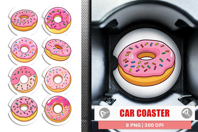 Car Coaster Pink Frosted Donut Sublimation artnoy 