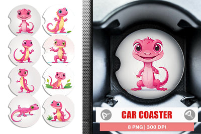 Car Coaster Pink Gecko Valentine Sublimation artnoy 