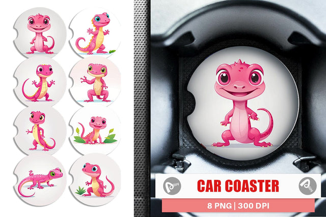 Car Coaster Pink Gecko Valentine Sublimation artnoy 