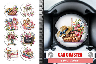 Car Coaster Pink Gingham Summer Sublimation artnoy 
