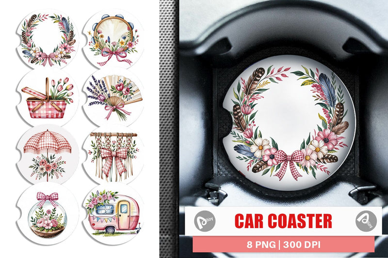 Car Coaster Pink Gingham Summer Sublimation artnoy 