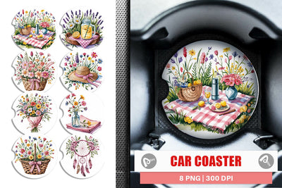 Car Coaster Pink Gingham Summer Sublimation artnoy 