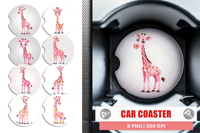 Car Coaster Pink Giraffe Valentine Sublimation artnoy 