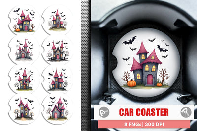 Car Coaster Pink Haunted House Sublimation artnoy 