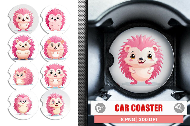 Car Coaster Pink Hedgehog Valentine Sublimation artnoy 
