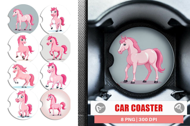 Car Coaster Pink Horse Valentine Sublimation artnoy 