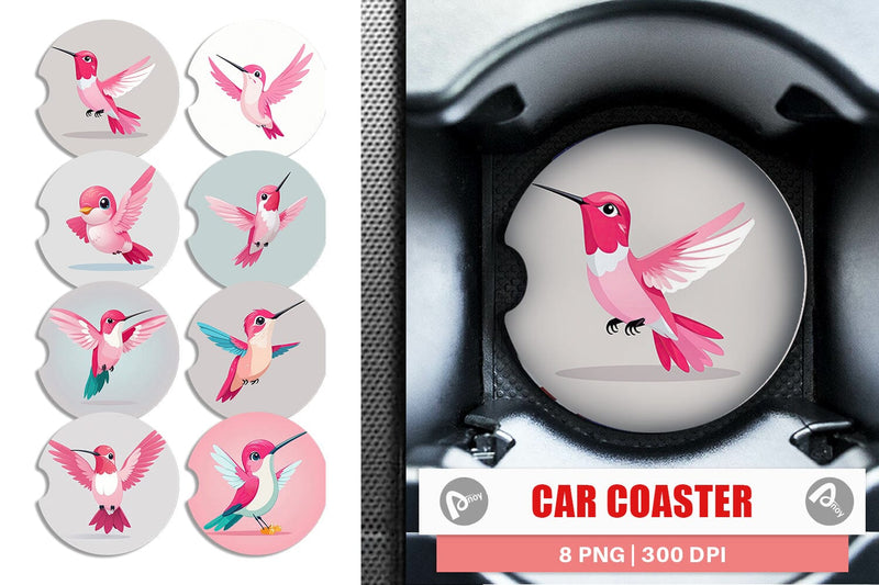 Car Coaster Pink Hummingbird Valentine Sublimation artnoy 