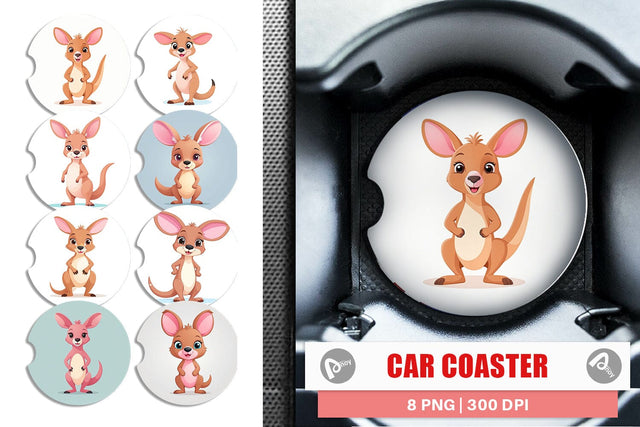 Car Coaster Pink Kangaroo Valentine Sublimation artnoy 