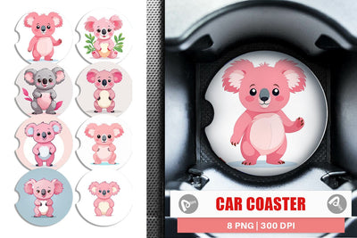 Car Coaster Pink Koala Valentine Sublimation artnoy 
